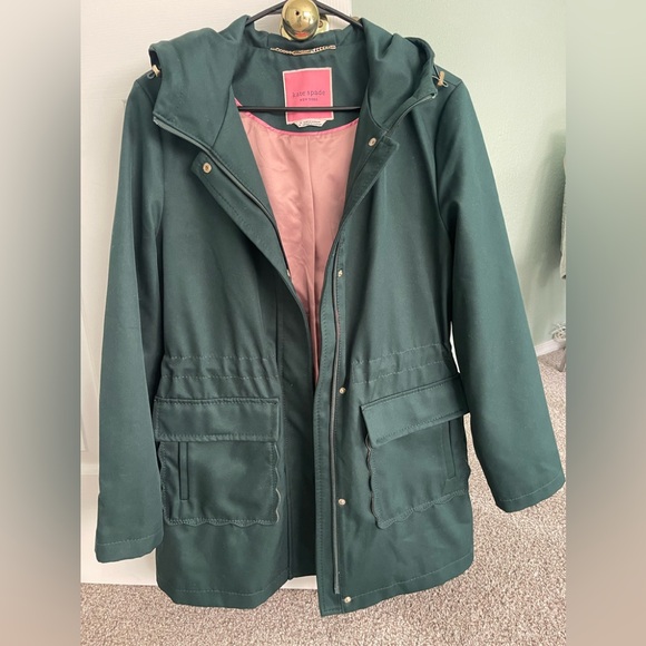 Kate Spade  Green Trench Coat with Pink Lining. - Picture 1 of 9